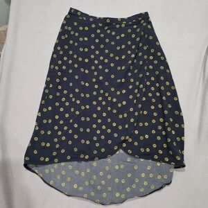 J.Crew Navy Daisy Floral Faux Wrap High Low Midi Skirt Women Medium Cottagecore